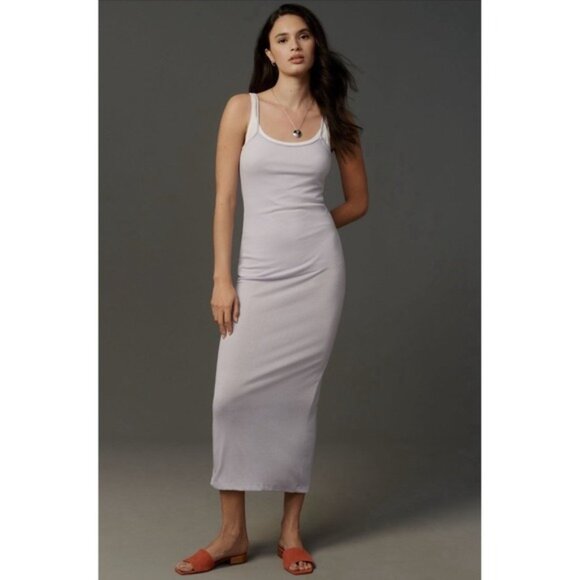 NWT Anthropologie Maxi Dress Sleeveless Pointelle Slip MEDIUM Lavender Back Slit - Picture 2 of 14
